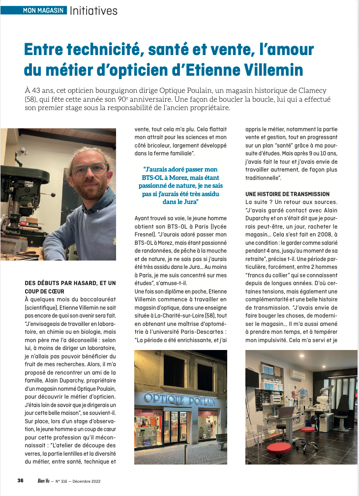Entre technicité, santé et vente, l’amour du métier d’opticien d’Etienne Villemin